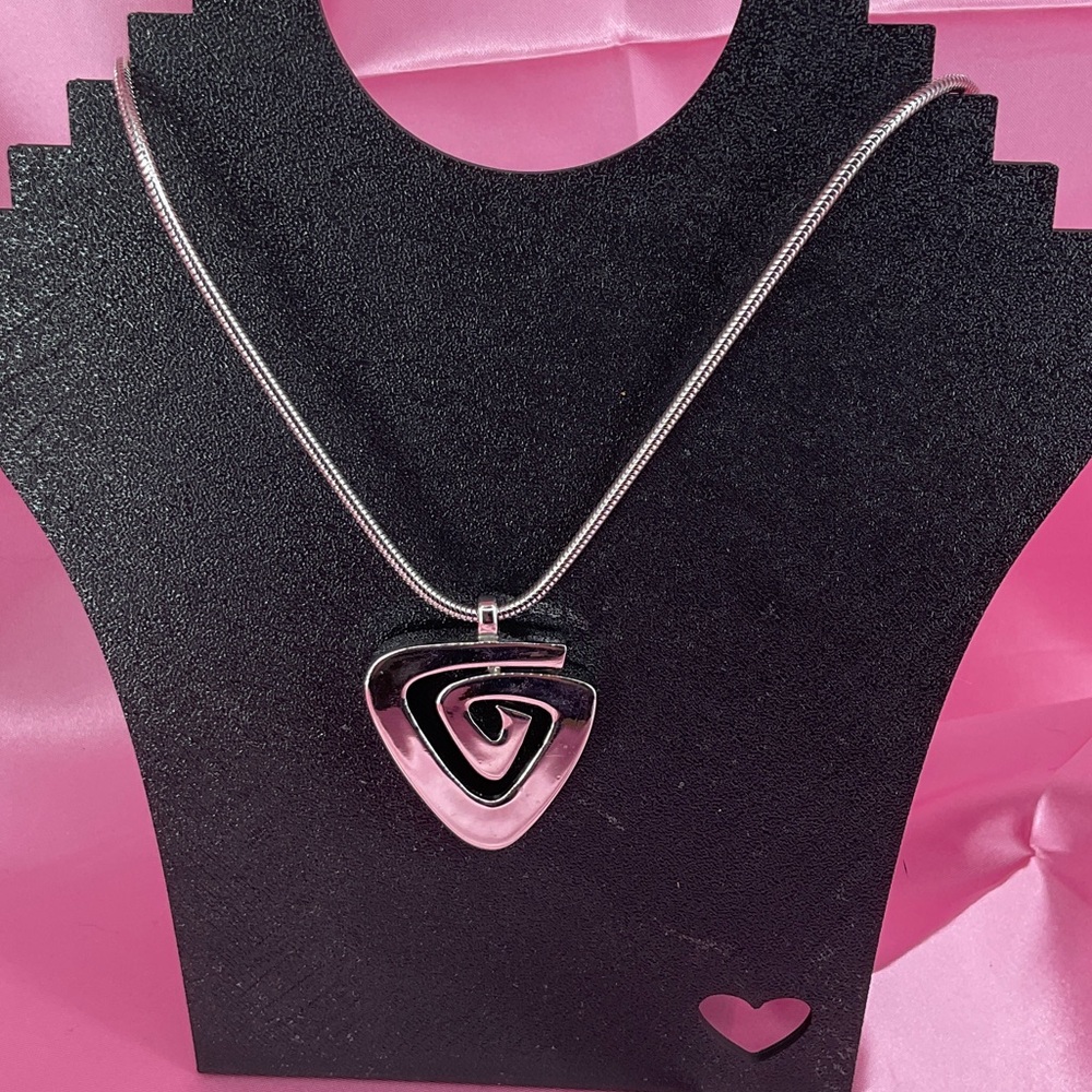 Vintage Givenchy Silver Spiral Pendant Necklace 18”